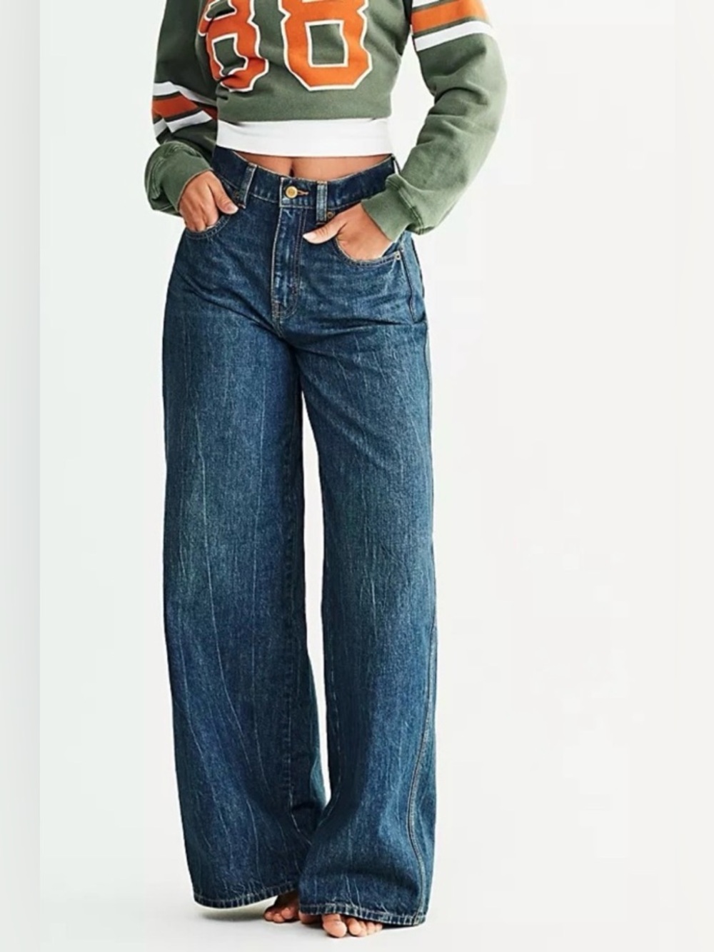 We The Free Crvy Gia High Rise Wide Leg Baggy Jeans Dark Wash Denim